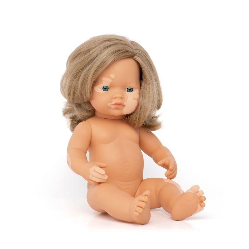 MUÑECA CAUCÁSICA RUBIA OSCURO CON VITÍLIGO 38CM MINILAND