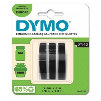 CINTA DYMO MANUAL 3D 9MMX3M NEGRA RELIEVE PACK DE 3 UDS.