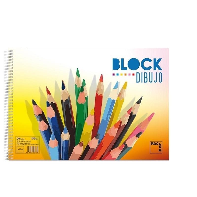 BLOCK DE DIBUJO ESPIRAL FOLIO CON RECUADRO 230X330 130GR PACSA