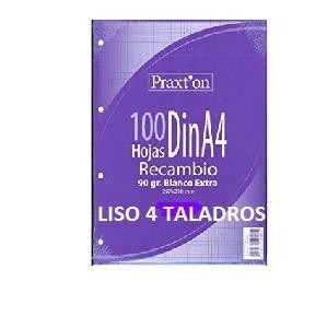 RECAMBIO 4 TALADROS DINA4 100 HOJAS 100G/M2 LISO PRAXTON