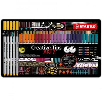 ROTULADORES CALIBRADOS STABILO CREATIVE TIPS ARTY 50UDS SURTIDAS ESTUCHE METALICO